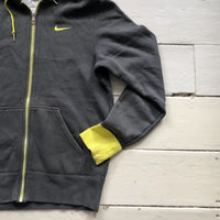 Nike Grey and Yellow Swoosh Hoodie (Small)