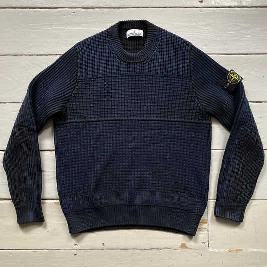 Stone Island Heavy Ribbed Navy Jumper (Large)