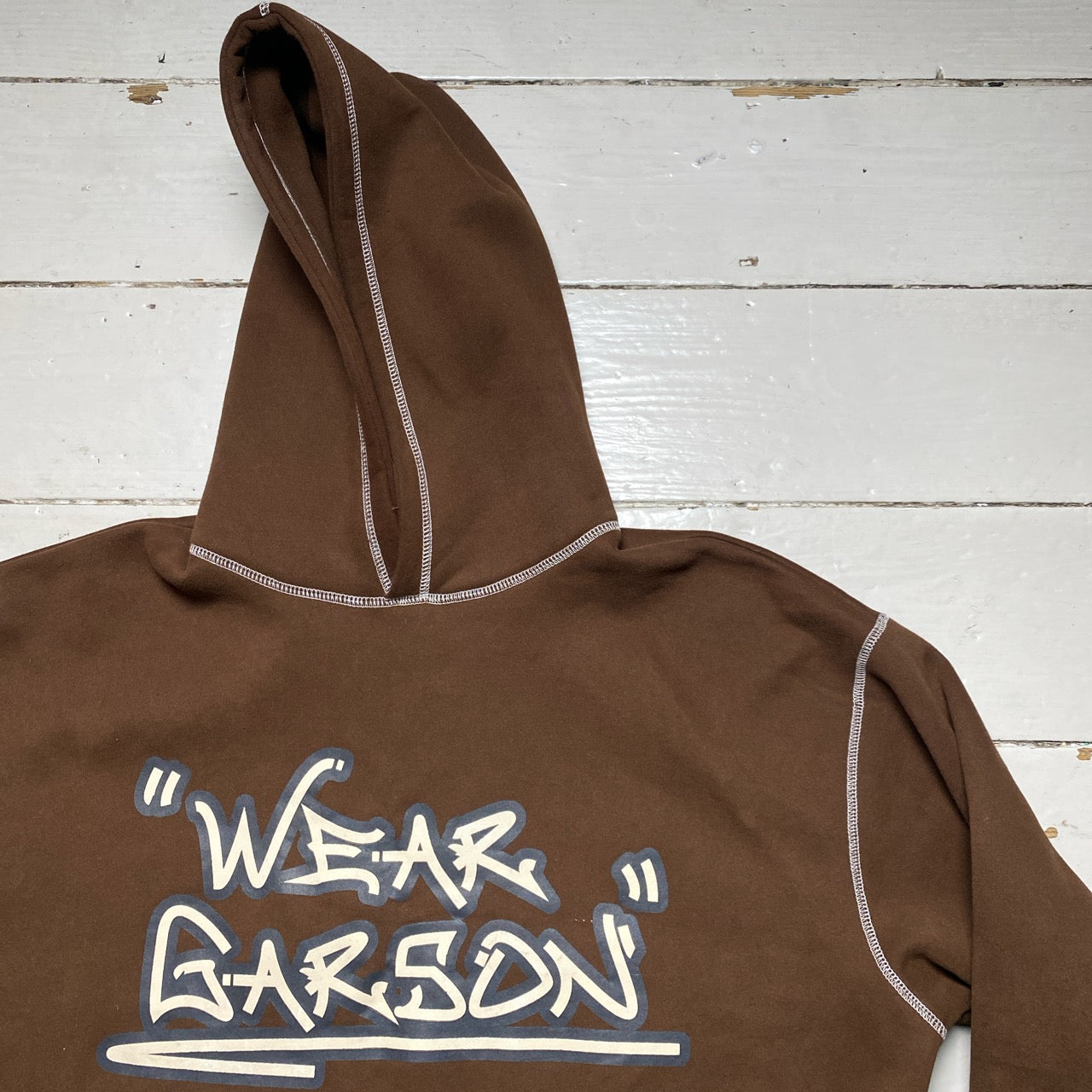 Wear Garson Graffiti Contrast Stitch Brown Hoodie