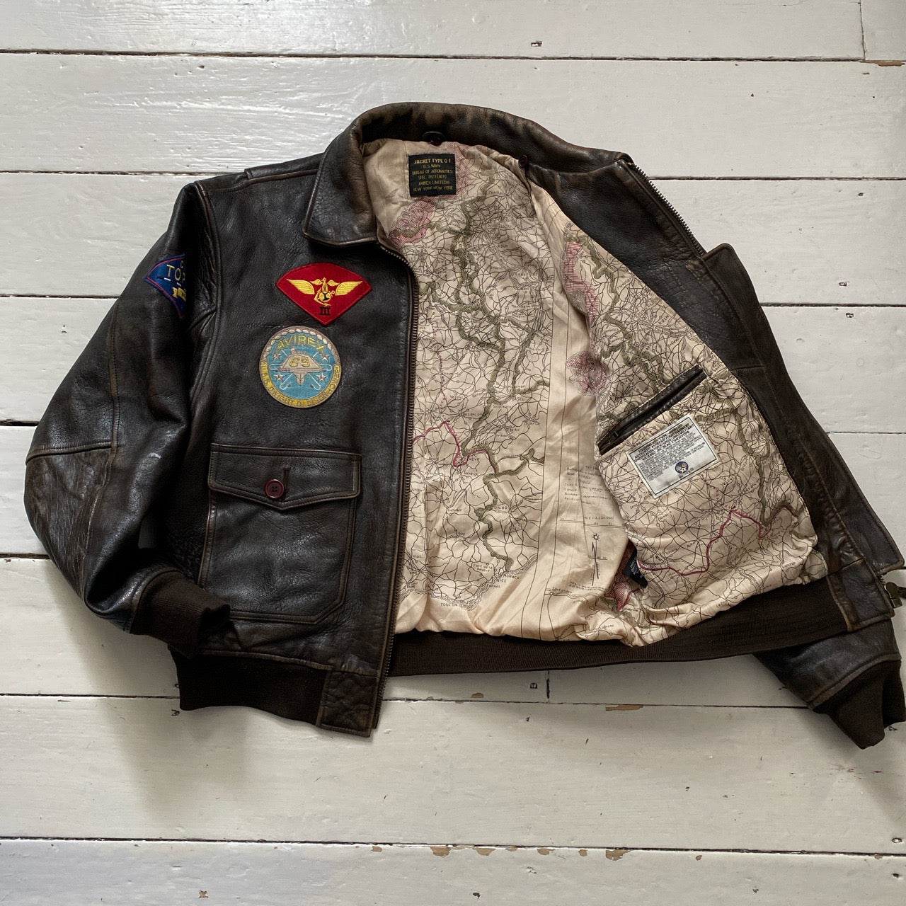 Avirex Vintage Pilot Brown Bomber Leather Jacket (XL)