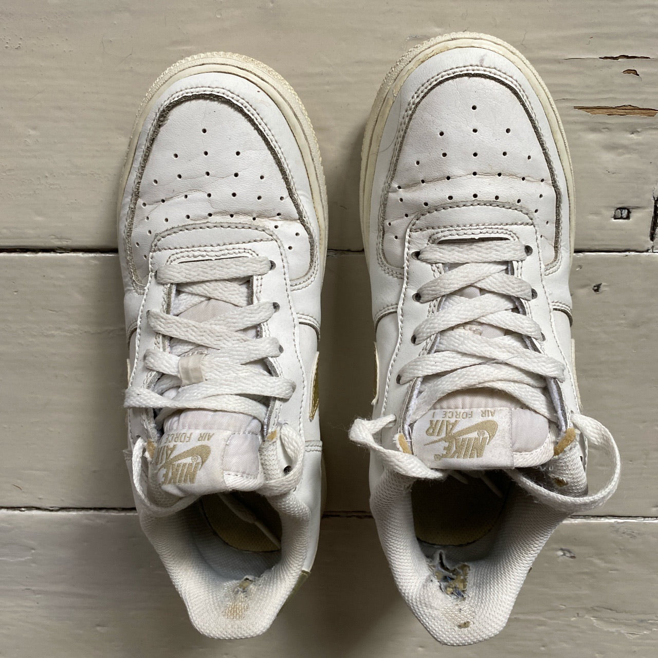 Nike Air Force 1 White and Gold (UK 4.5)