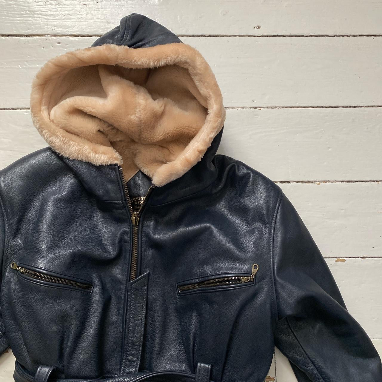 Gregory and Sons Hooded Leather Sherpa Jacket (Medium)
