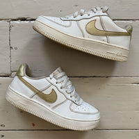Nike Air Force 1 White and Gold Swoosh (UK 4)