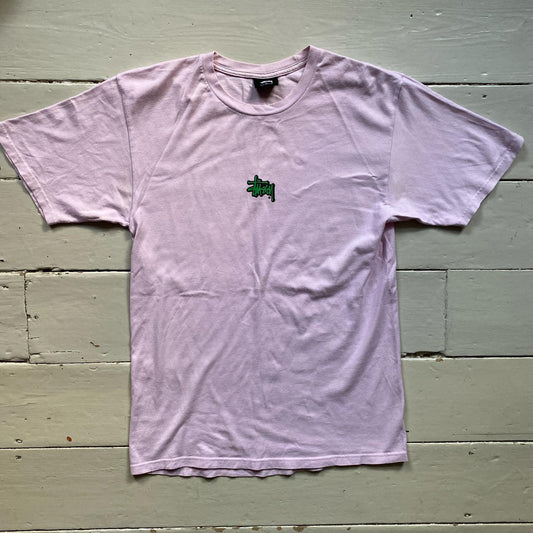 Stussy Pink and Green T Shirt (Medium)