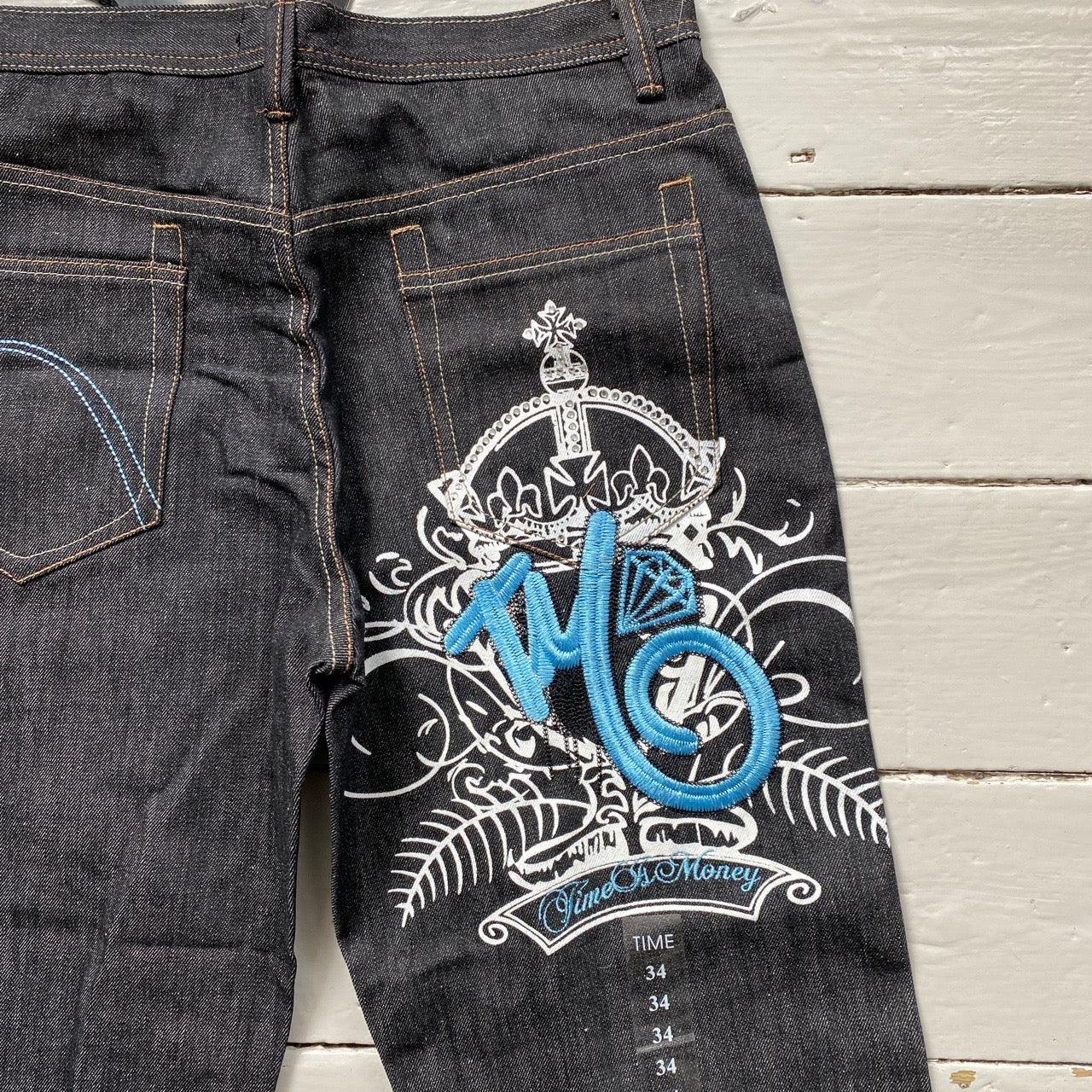 Time Is Money Vintage Embroidered Jeans (34/36)