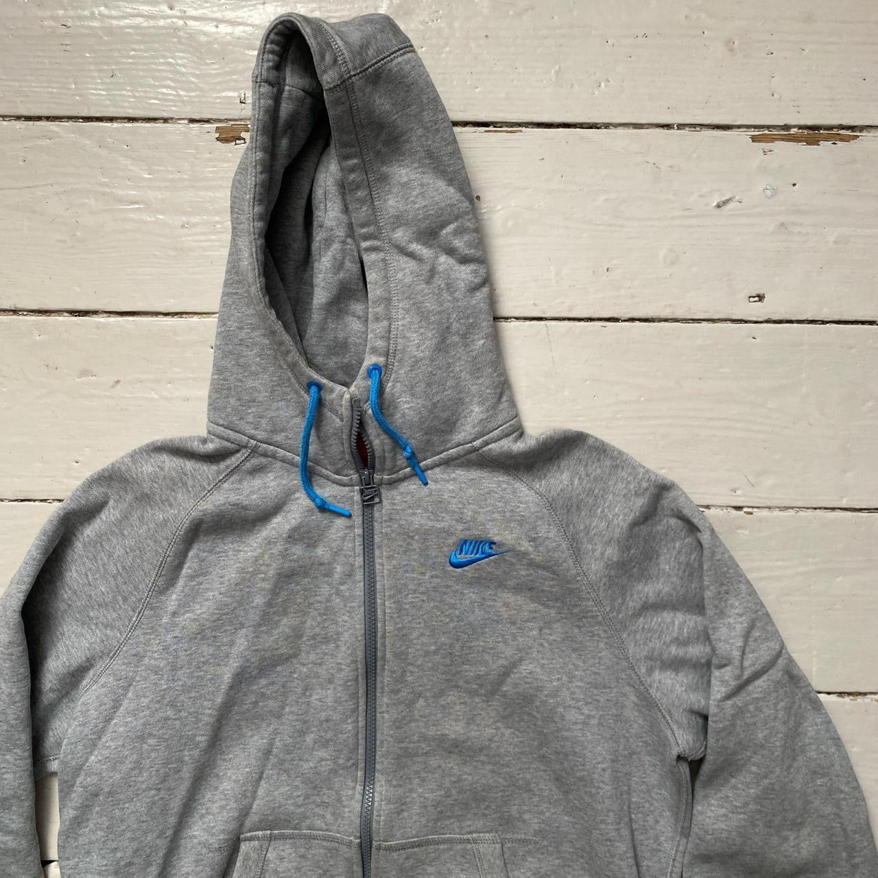 Nike Grey hoodie Blue Swoosh (Large)