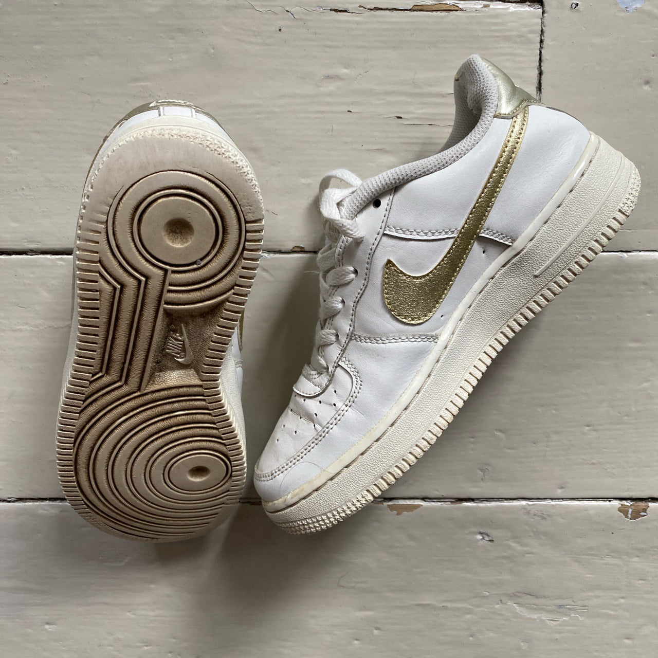 Nike Air Force 1 White and Gold (UK 4.5)