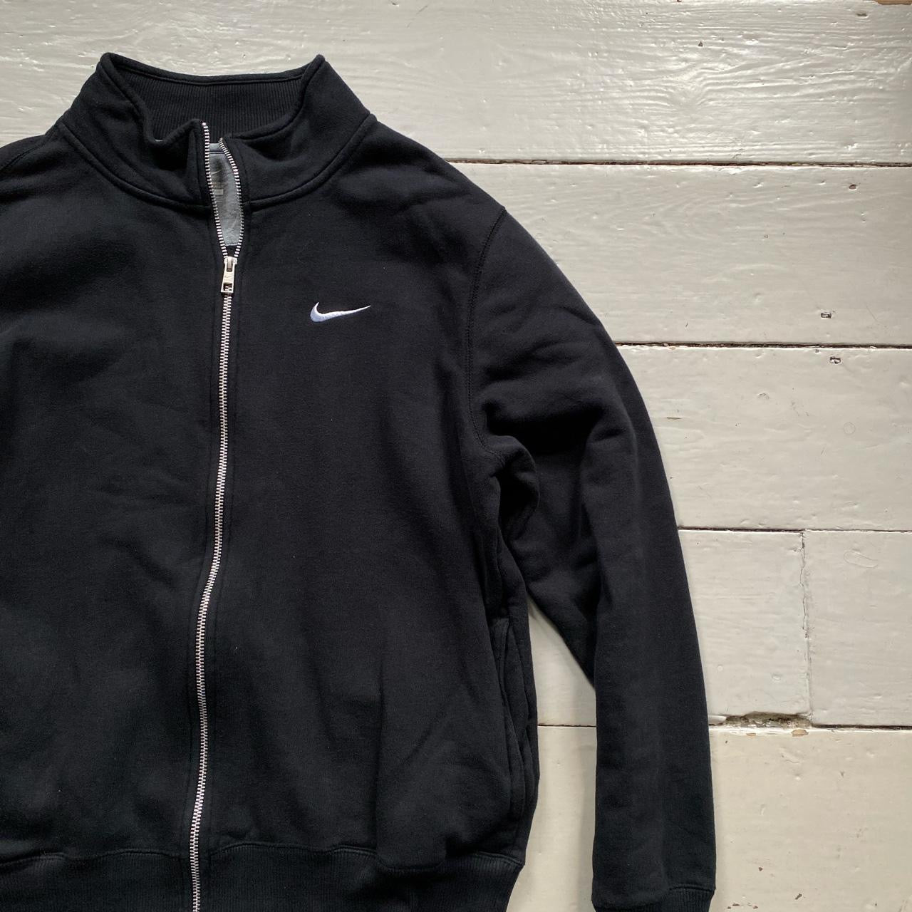 Nike White Swoosh Zip Black Jumper (Large)