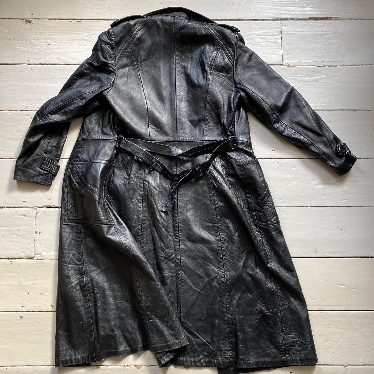 Vintage Black Leather Trench Coat (Womens UK 10)