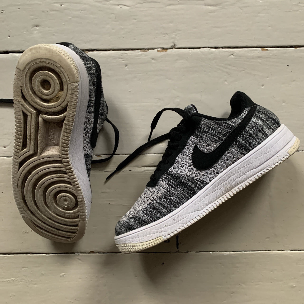 Nike Air Force 1 Flyknit Black and White (UK 8)