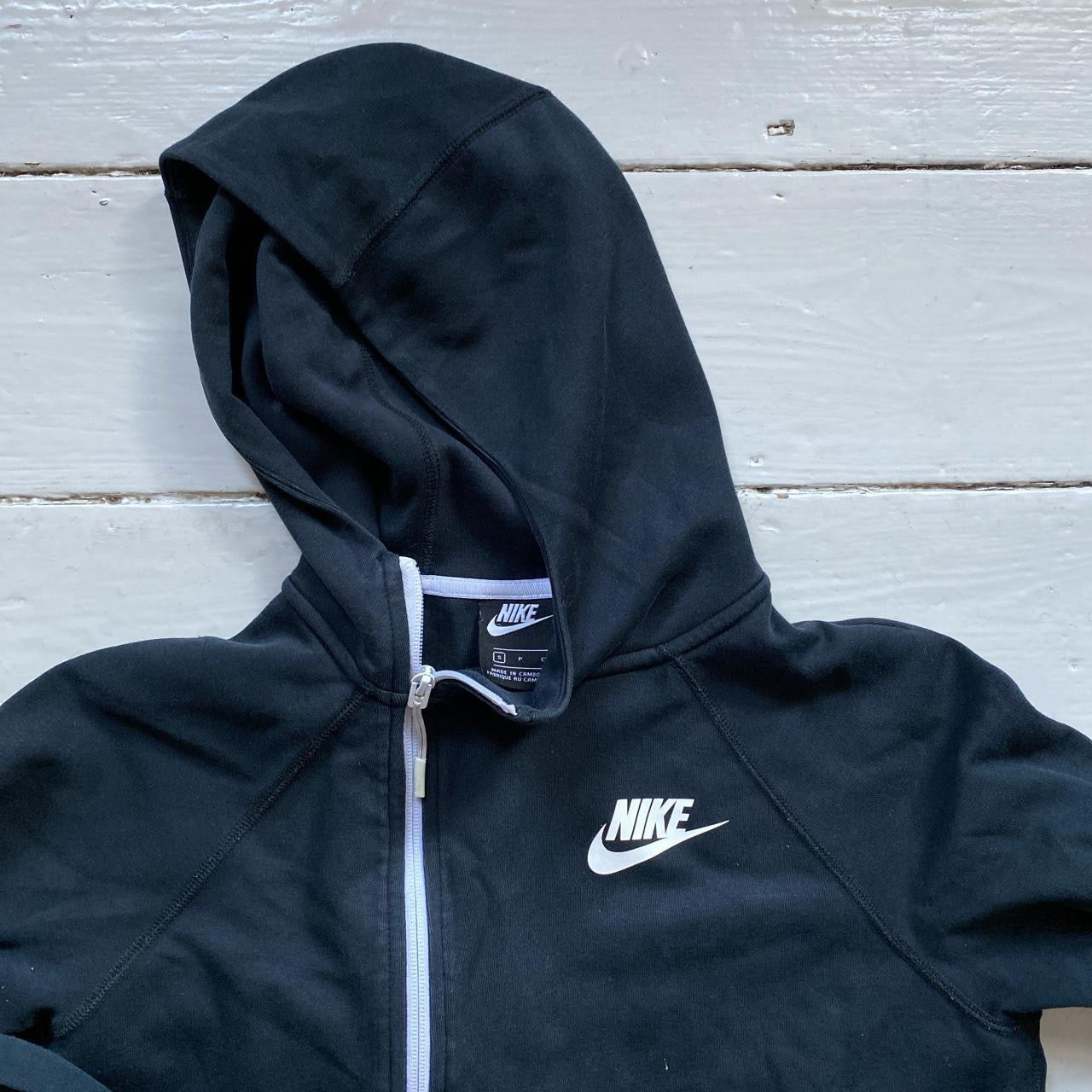 Nike Swoosh Black and White Hoodie (Small)