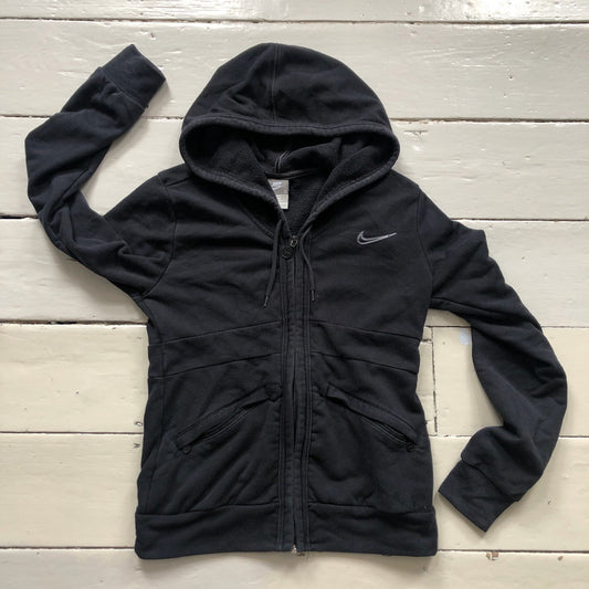 Nike Black Hoodie White Swoosh (Small Womens)