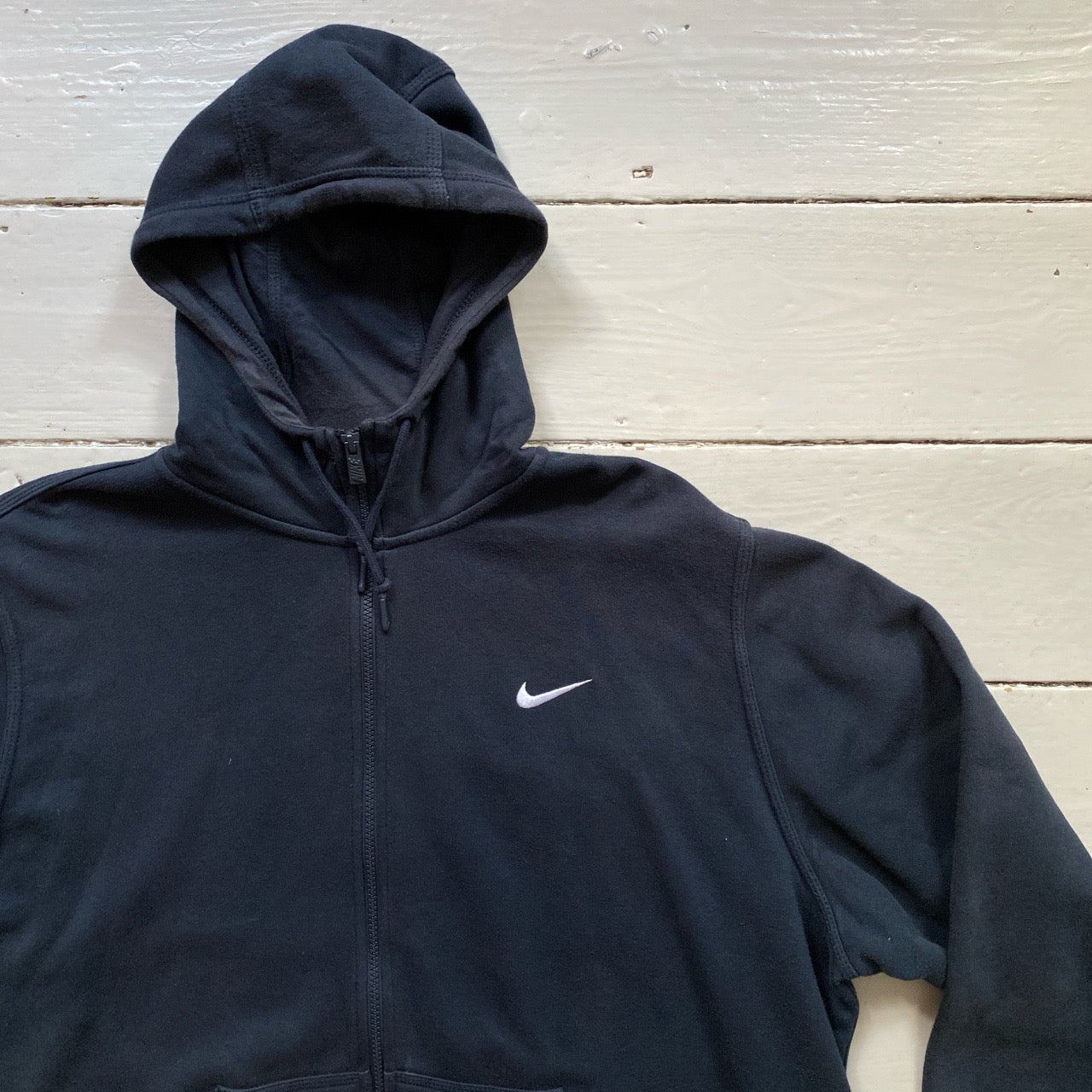 Nike White Swoosh Navy Hoodie (XXL)