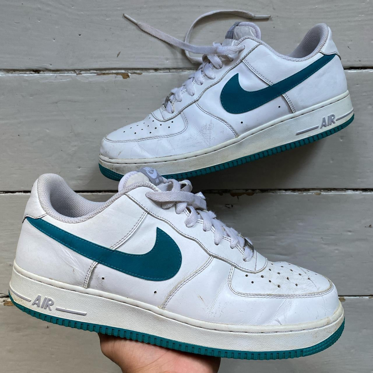 Nike Air Force 1 White and Teal (UK 10)