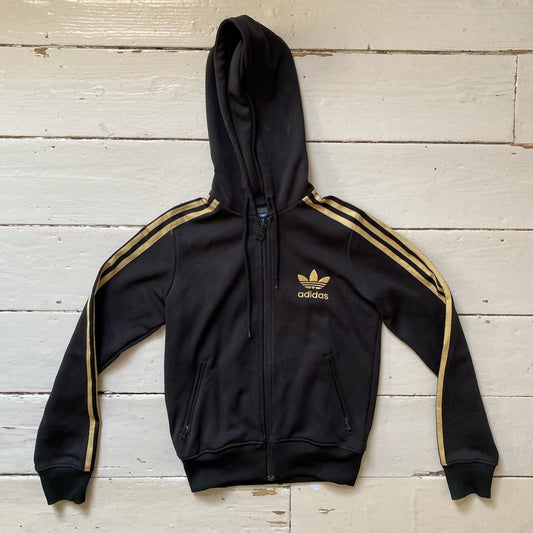 Adidas Black and Gold Hoodie (Size 8)