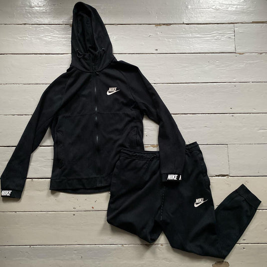 Nike Black Full Tracksuit Black and White (Small Top, Medium Bottoms)