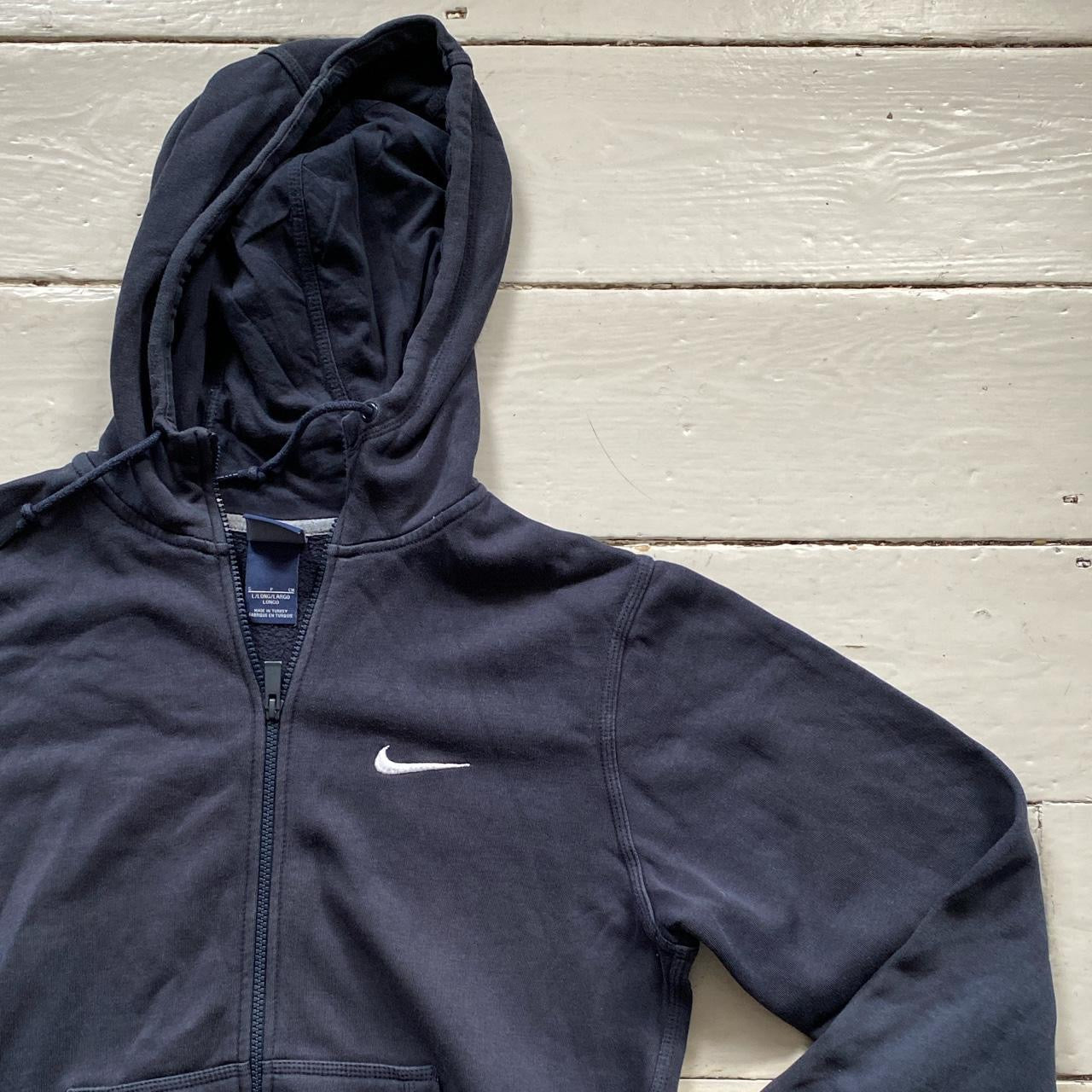 Nike Swoosh Navy and White Hoodie (Small)