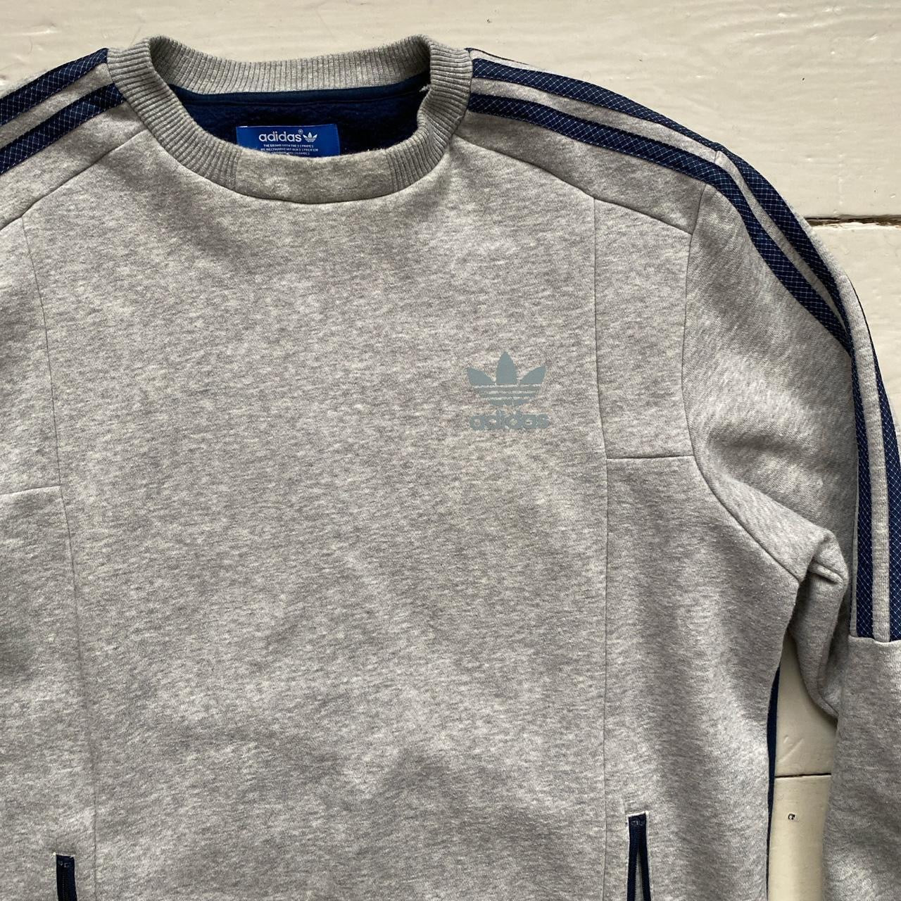 Adidas Grey and Navy Jumper (Medium)