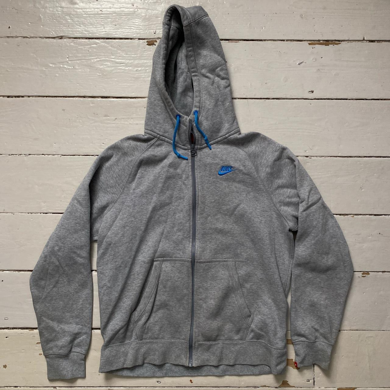 Nike Grey hoodie Blue Swoosh (Large)