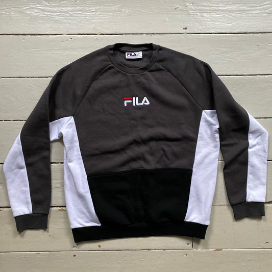 Fila Grey Black and White Spellout Jumper (Large)