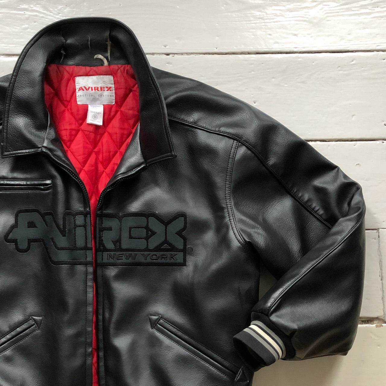 Avirex Faux Leather Black Bomber Jacket (Medium)