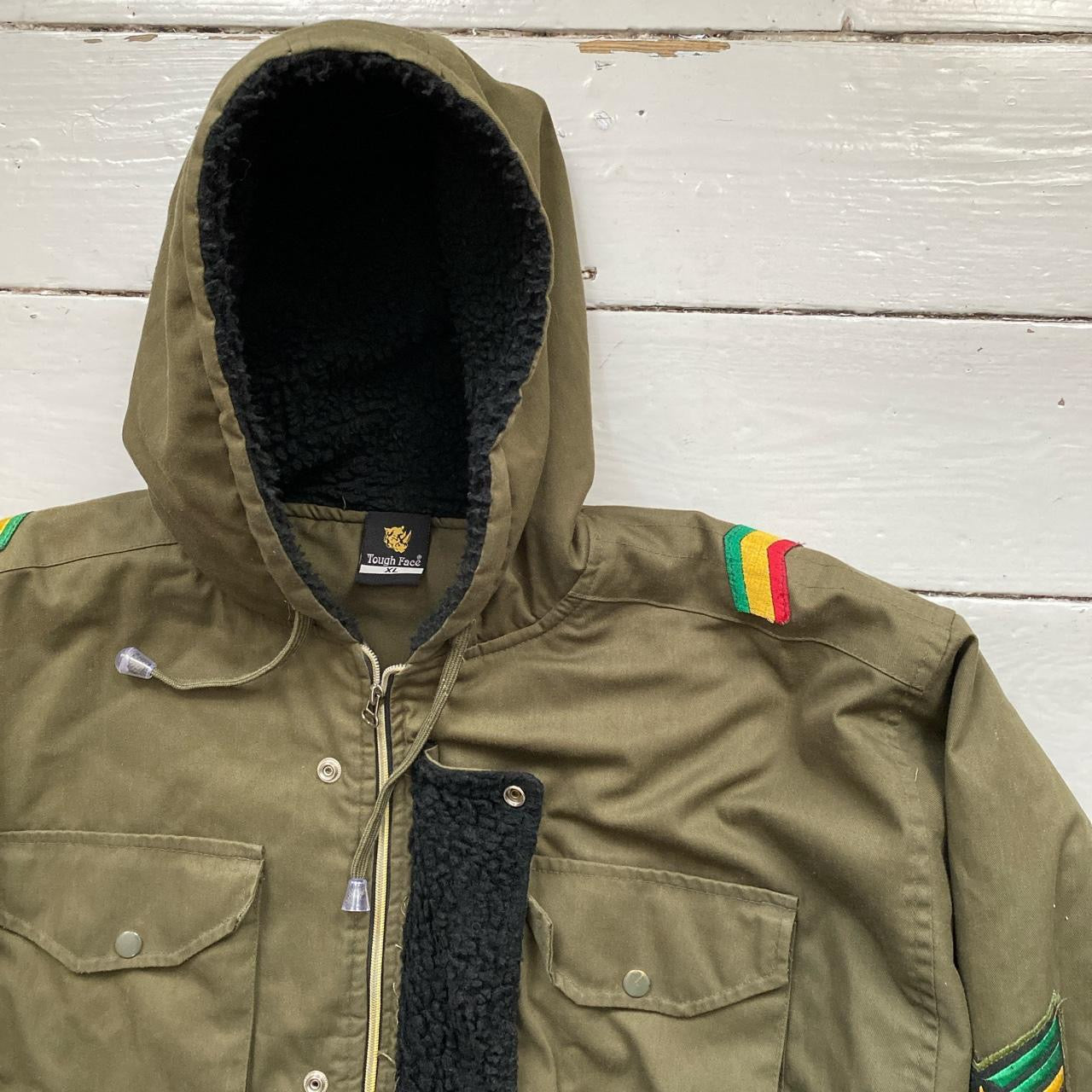 Tough Face Rasta Vintage Khaki Army Parka Jacket (XL)