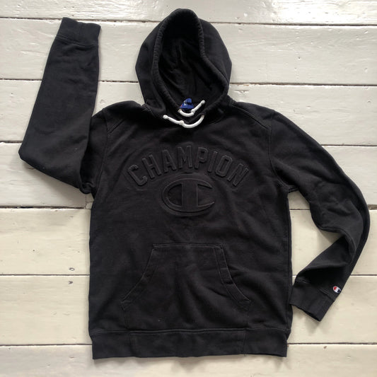 Champion Black Spellout Hoodie (Medium Womens)