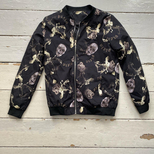 Black Skulls Bomber Jacket (Medium)