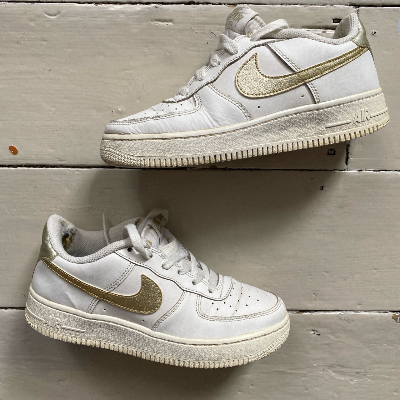 Nike Air Force 1 White and Gold (UK 4.5)