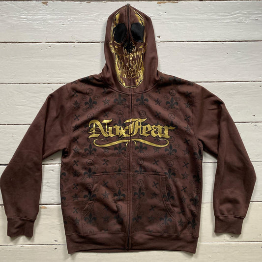 No Fear Brown Skeleton Full Zip Hoodie (Large)