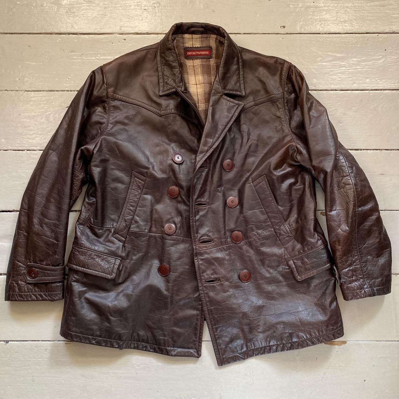 Emporio Armani Brown Leather Jacket (XL)