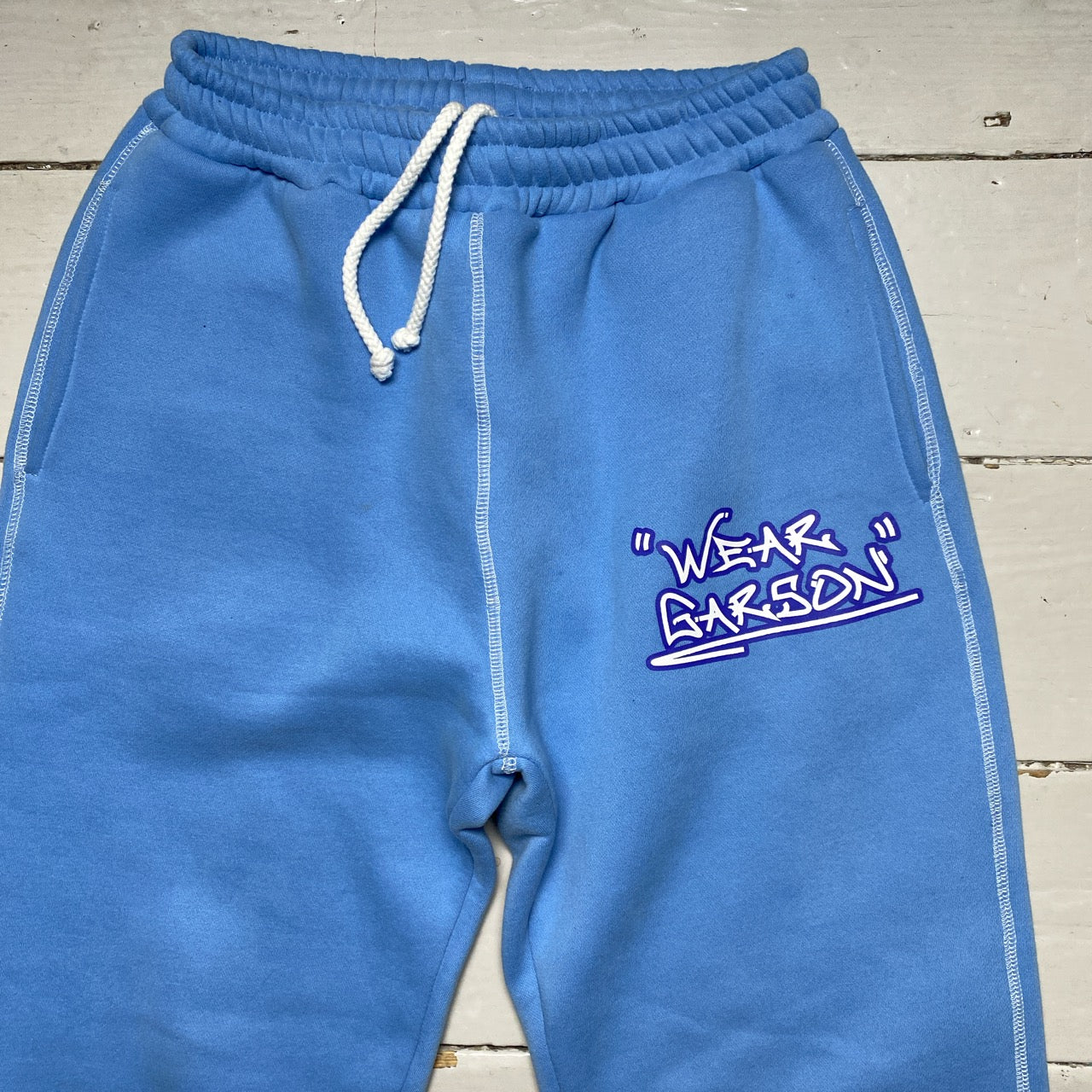 Wear Garson Graffiti Contrast Stitch Baby Blue Joggers