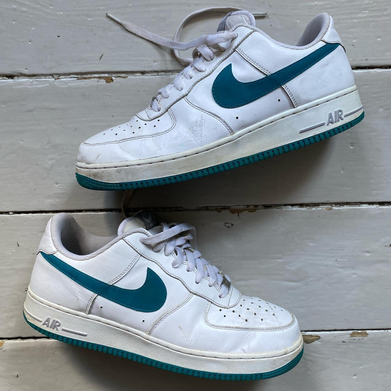 Nike Air Force 1 White and Teal (UK 10)