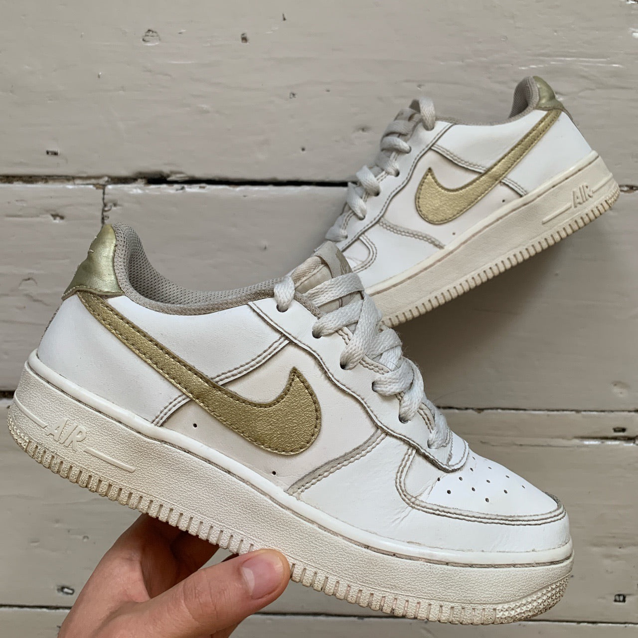 Nike Air Force 1 White and Gold Swoosh (UK 4)