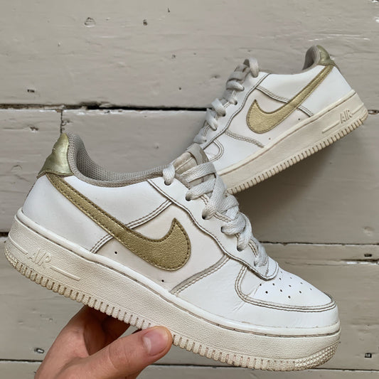 Nike Air Force 1 White and Gold Swoosh (UK 4)