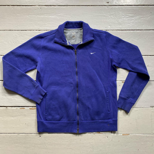 Nike White Swoosh Blue Zipped Jumper (Medium)