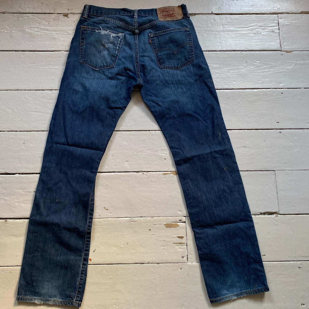 Levis 501 Distressed Navy Jeans (33/33)