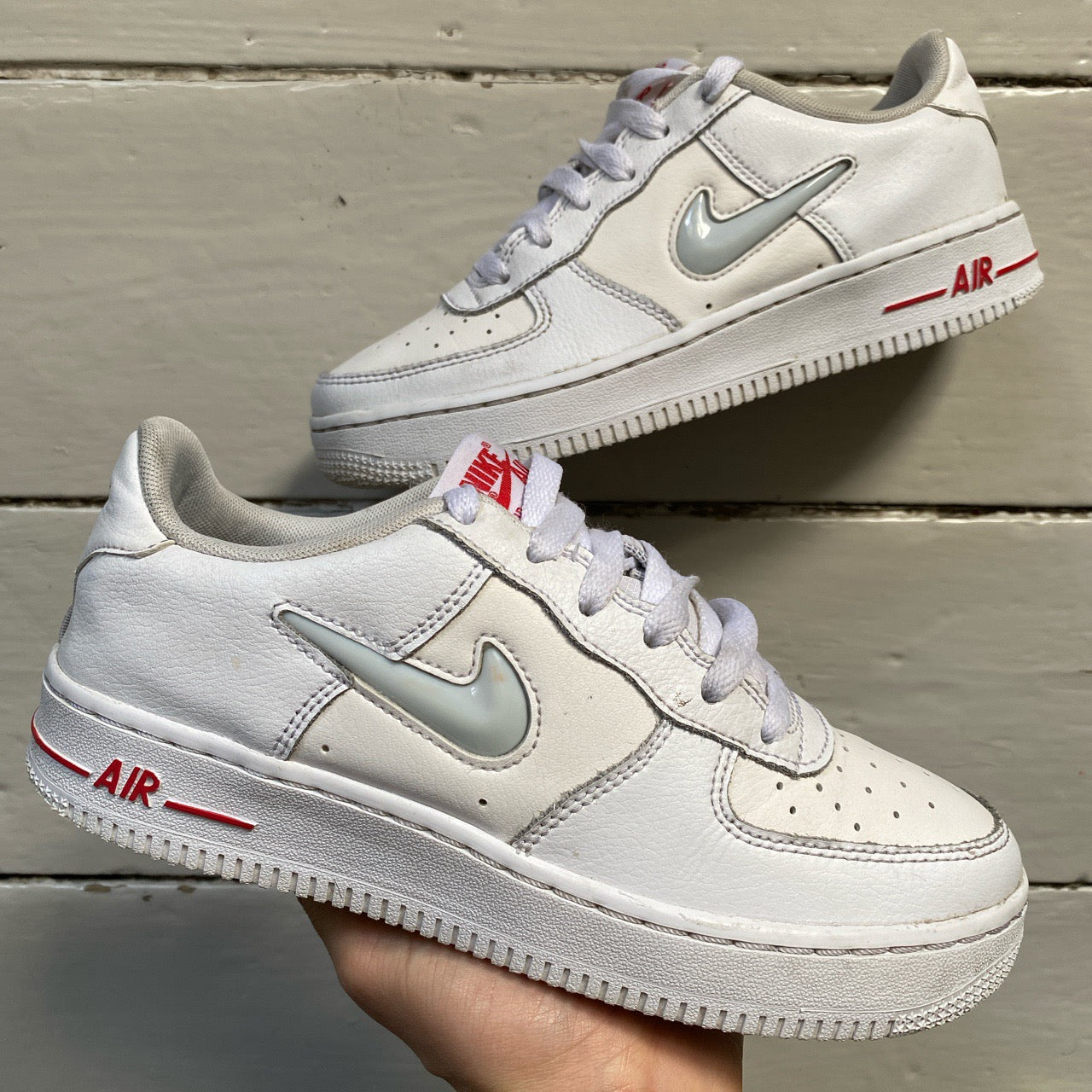 Nike Air Force 1 Jewel White and Red (UK 4)