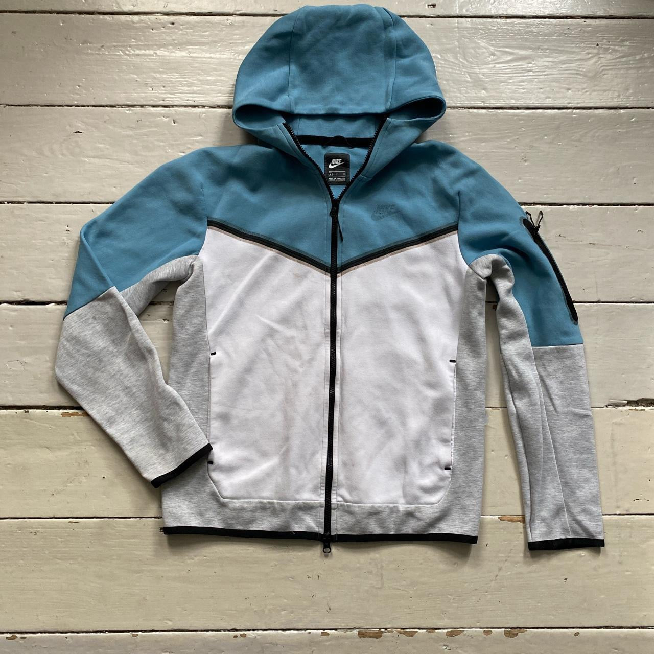 Nike Tech Fleece Baby Blue and White Hoodie (Small)