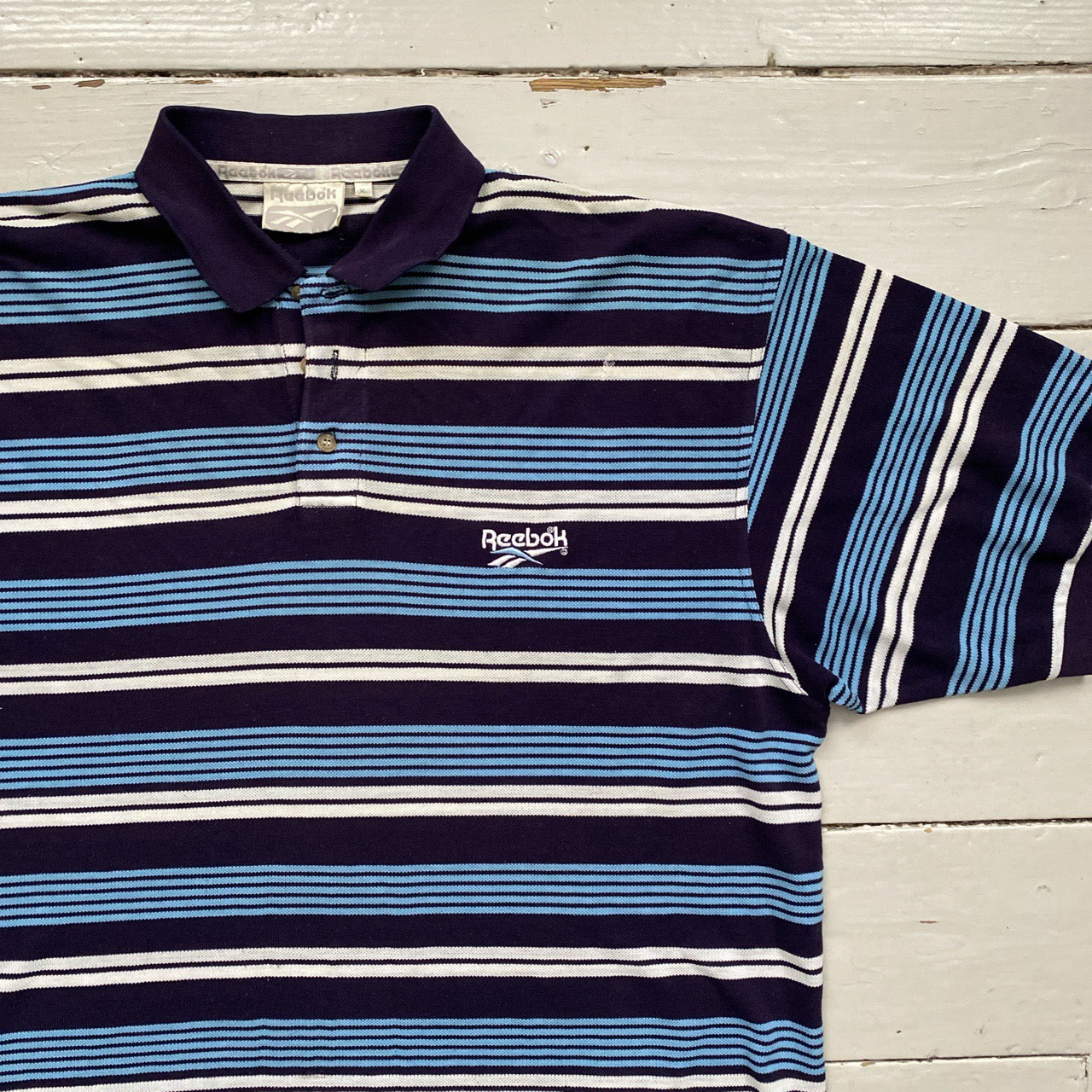 Reebok Blue Striped Polo Shirt (XL)
