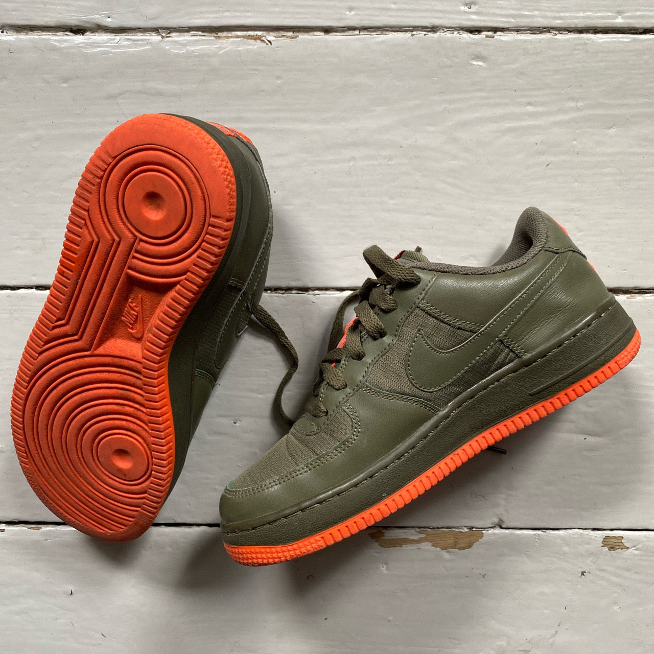 Nike Air Force 1 Khaki and Orange (UK 5)