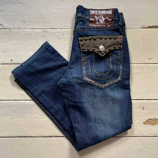 True Religion Studded Billy Super T Brown Leather Jeans (31/29)