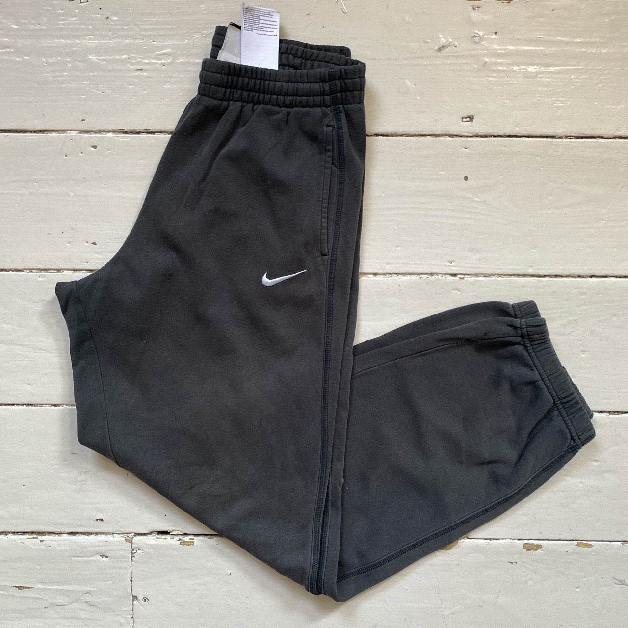 Nike White Swoosh Black Joggers (Small)