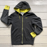 Nike Grey and Yellow Swoosh Hoodie (Small)