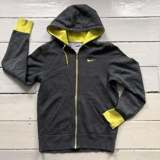 Nike Grey and Yellow Swoosh Hoodie (Small)