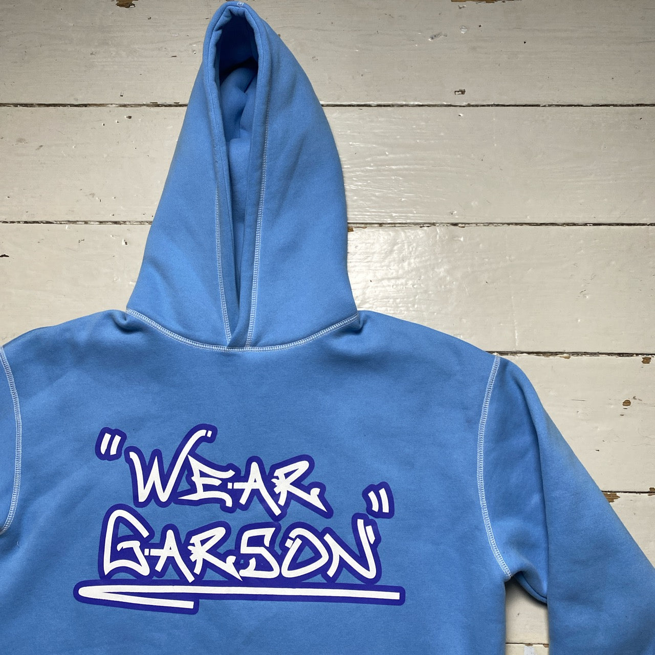 Wear Garson Graffiti Contrast Stitch Baby Blue Hoodie