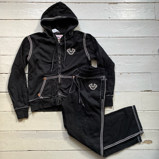 True Religion Big Tri Stitch Contrast Stitch Full Black and White tracksuit (XL)