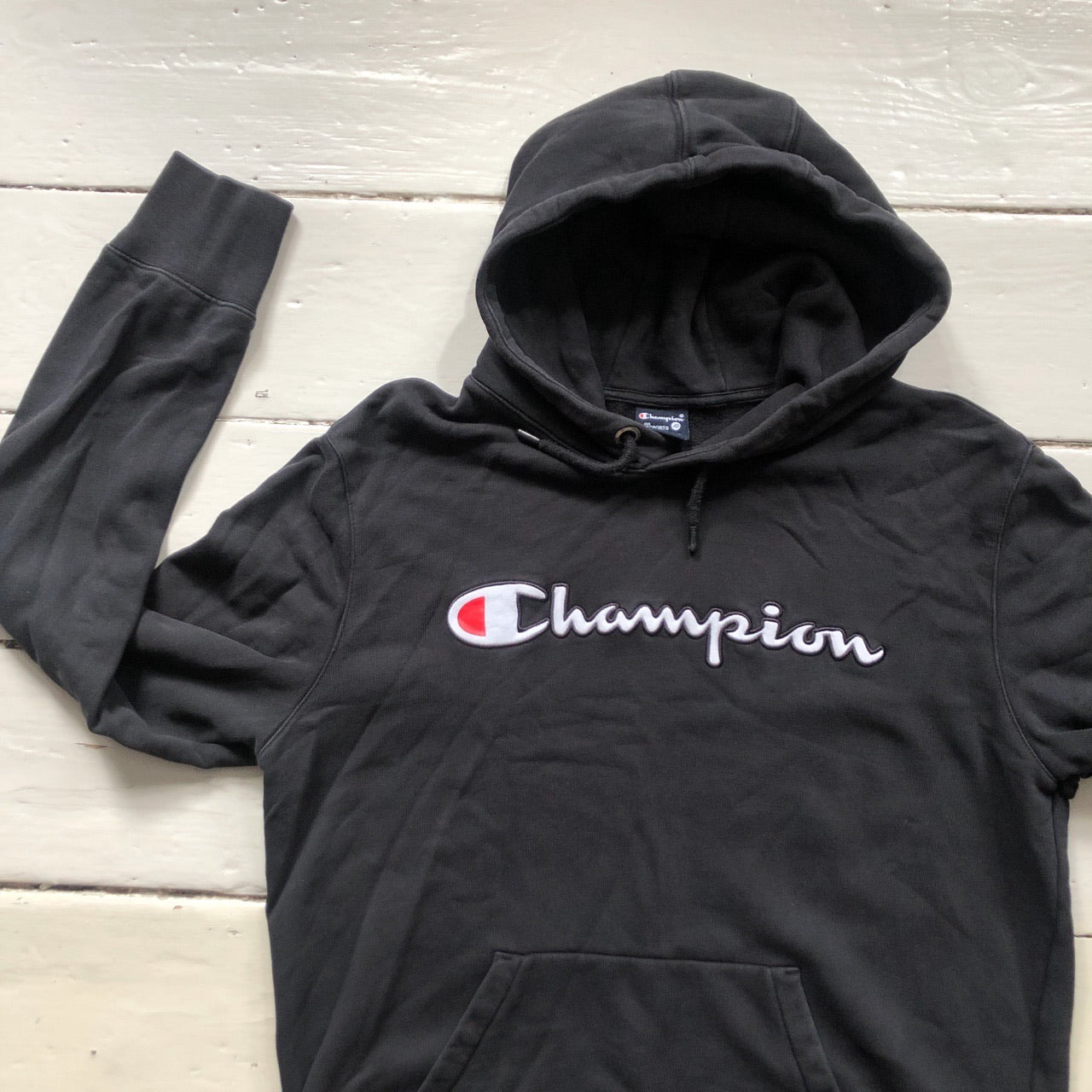 Champion Spellout Black Hoodie (Large)