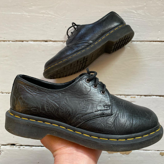 Dr Martens Floral Black Leather Shoes (UK 5)