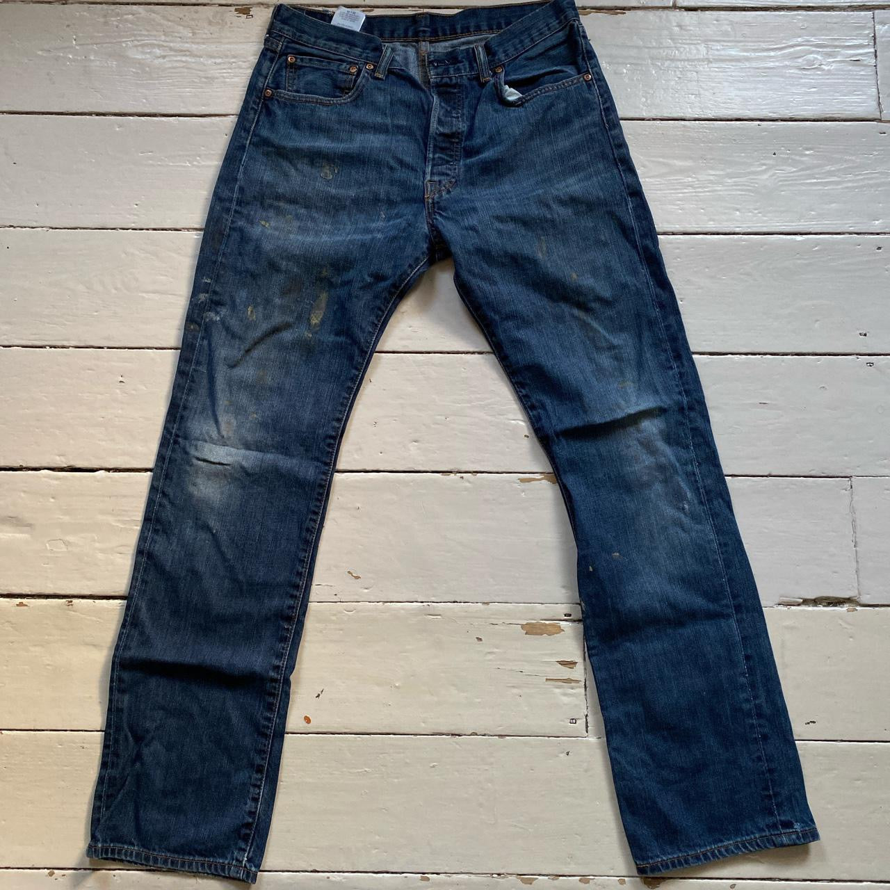 Levis 501 Distressed Navy Jeans (33/33)